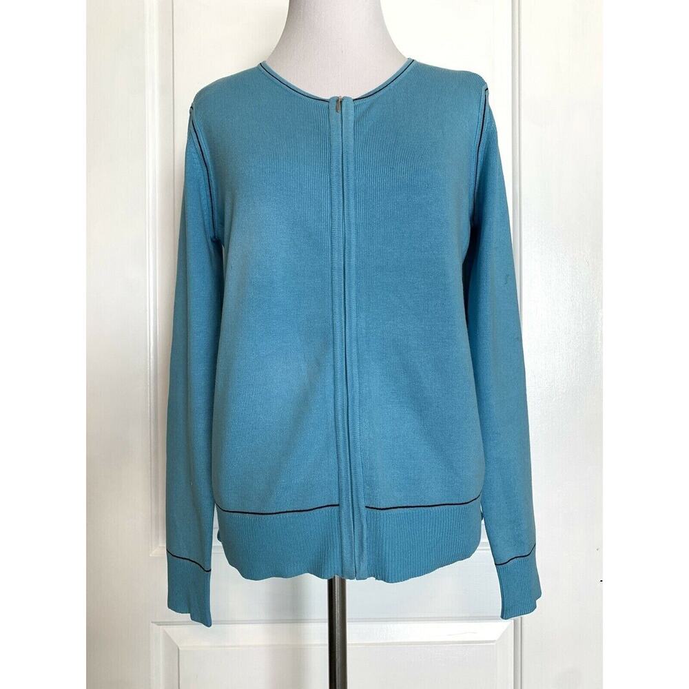 Vice Versa Light Blue Zip Front Knit Long Sleeve Cardigan Top M